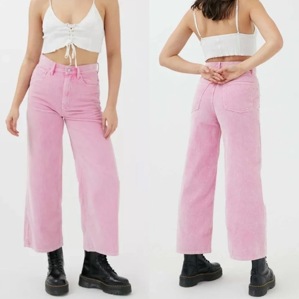 BDG High & Wide High Rise Ankle Wide Leg Corduroy Pants in Pink